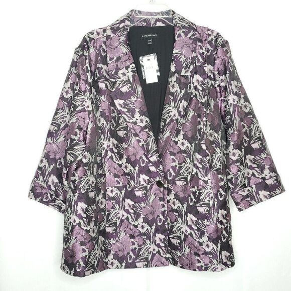 Lane Bryant Floral Blazer Jacket 22/24 3X Purple Black Gray 3/4 Sleeve 1 Button - Picture 1 of 7